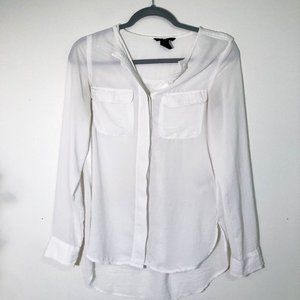 White Button Up Sheer Blouse